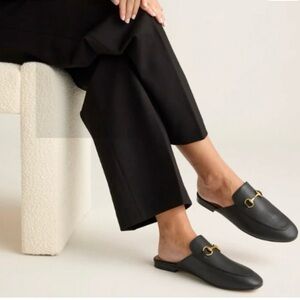 QUINCE Italian Leather Horsebit Loafer Mule Black Career Business Size 7.5